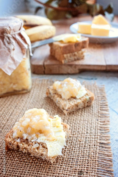 Fototapeta toasts with banana jam selective focus