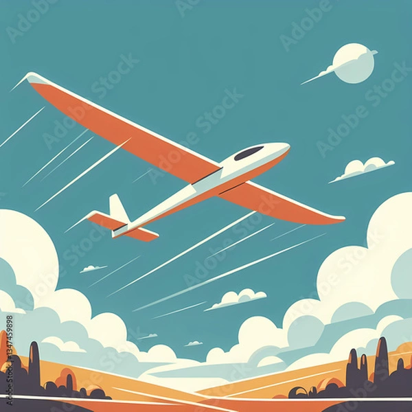 Fototapeta Flat vector illustration of a lightweight glider soaring in the sky, simple aerodynamic design symbolizing freedom and flight.