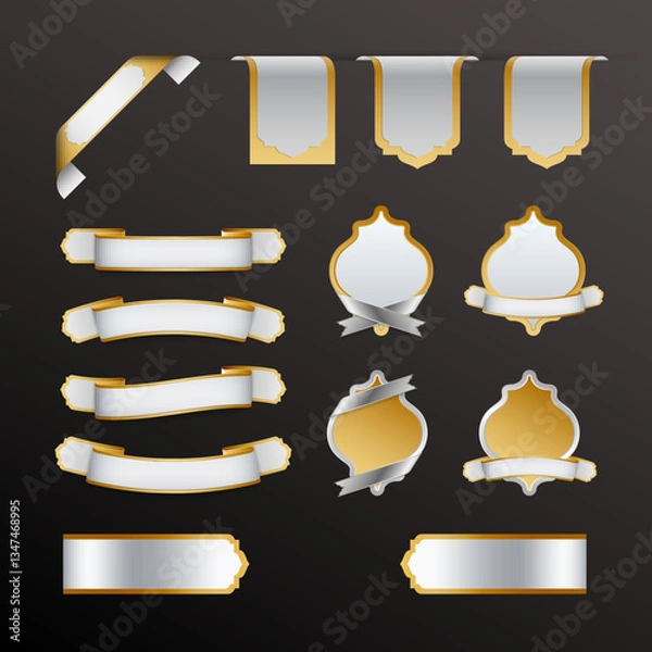 Obraz Set of 3d golden sticker ribbon banners with arabesque design