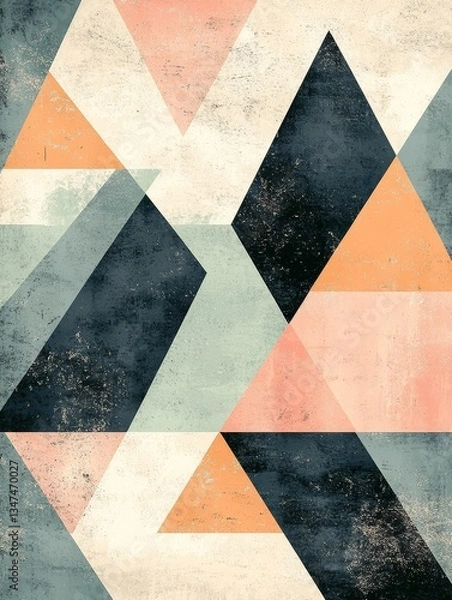 Fototapeta Geometric Abstract Art Print - Stylish abstract art featuring a blend of pastel and dark triangles, creating a modern and textured design. Ideal for home or office decor