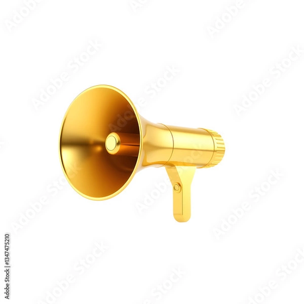 Fototapeta Gold Megaphone Isolated on White Background. Portable Golden Bullhorn Render. 3D Illustration Generative AI