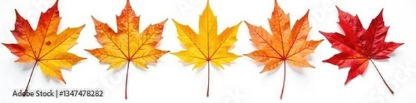 Fototapeta Colorful maple leaves isolated on white background, autumn leaves, tree