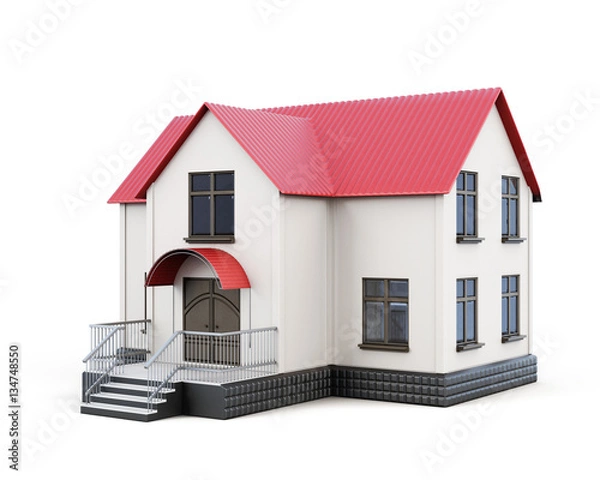 Fototapeta Small house isolated on white background. 3d rendering