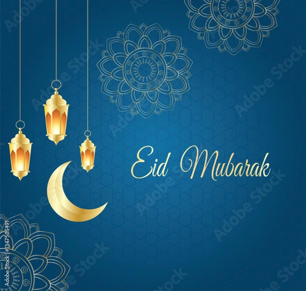Obraz Eid Mubarak Islamic design featuring a graceful crescent moon vector illustration 