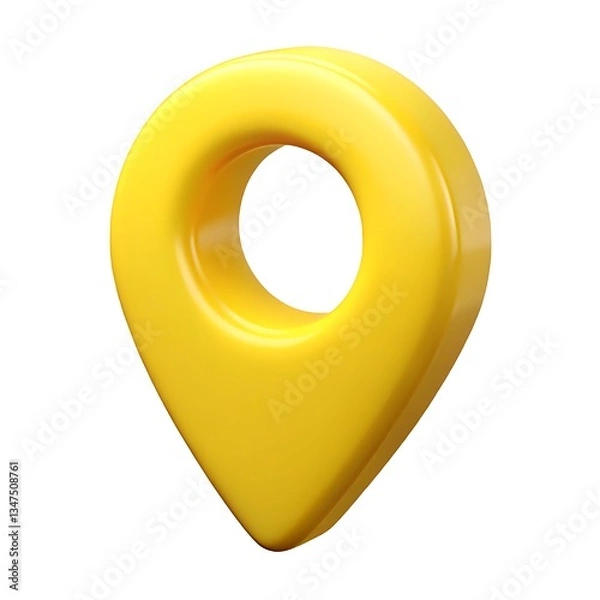Fototapeta A cheerful, bright yellow location marker pin points the way to exciting adventures ahead, a playful 3D design.