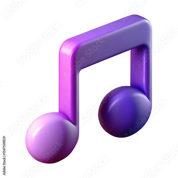 Fototapeta A vibrant purple musical note, pulsating with rhythm and melody, a symbol of joyful sound and energetic beats, rendered in a smooth 3D style.