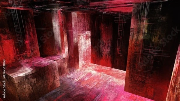 Obraz An Abstract Rendered Interior Room With Red And Dark Hues