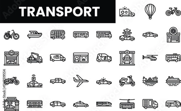 Fototapeta Various modes of transportation illustrated in a modern line-art style.