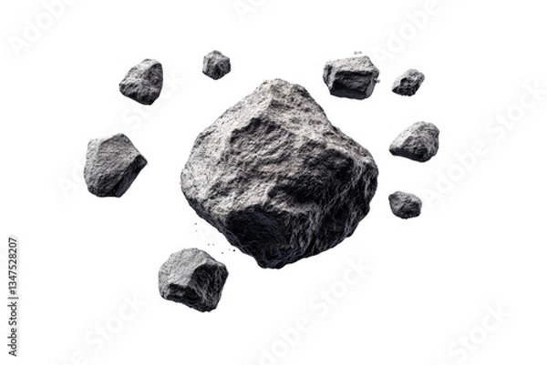 Fototapeta Collection gray asteroid rocks in cosmic space, cut out transparent