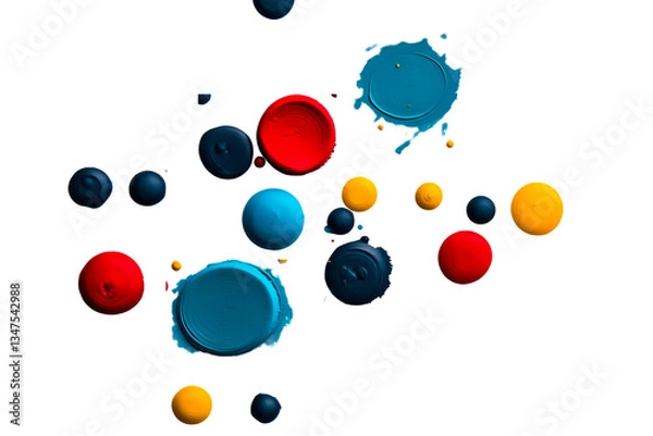 Fototapeta Abstract painting: colorful paint blobs on dark surface, cut out transparent