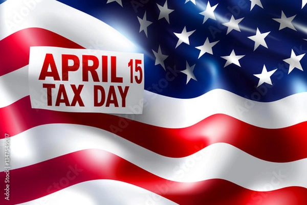 Fototapeta THE text " APRIL 15TH" IS "TAX DAY" ON THE BACKGROUND OF THE US FLAG. TAX REPORTING DAY.
