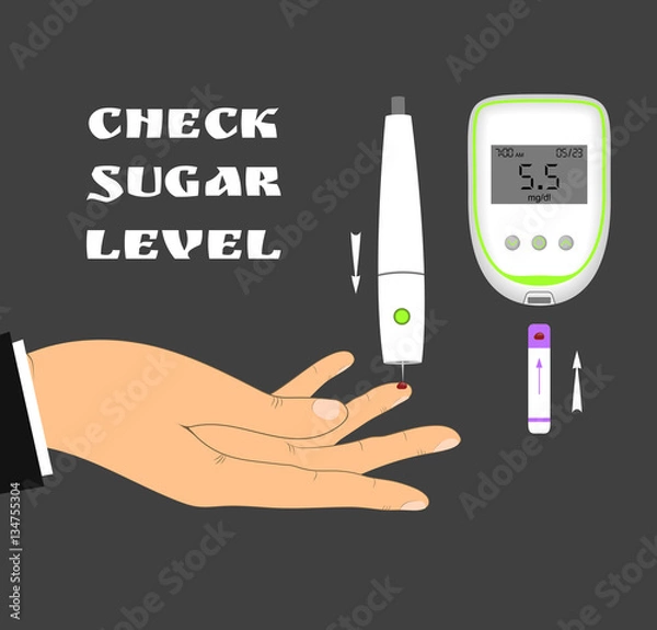 Obraz Blood sugar level monitoring with glucose meter. Check your blood glucose level. Diabetes screening.