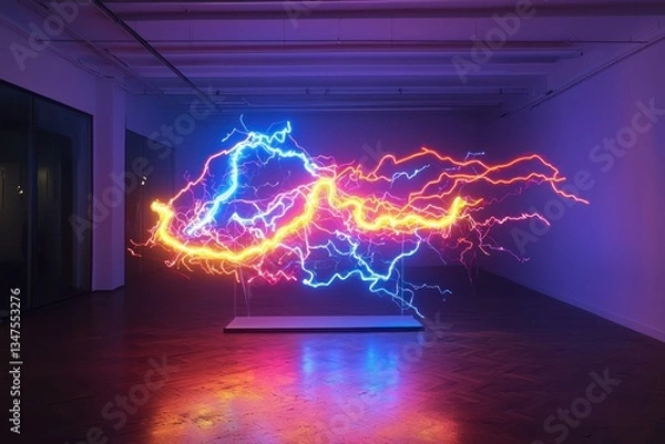 Fototapeta Neon light sculpture mimicking natural lightning