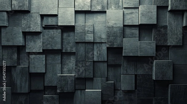 Obraz Square blocks are used to create a futuristic, semigloss background, with 3D tiles arranged to form a black wall, as seen in this 3D render