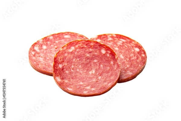 Fototapeta Salami sausage slices arranged attractively on a black background, cut out transparent