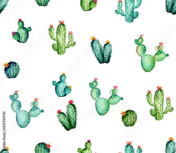Obraz Seamless set  of hand painted watercolor elements for your design with succulent plants,cactus and more.Perfect for your project,wedding,greeting card,photos,blogs,wreaths,pattern and more