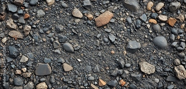 Obraz Street surface with uneven gravel texture and rock debris
