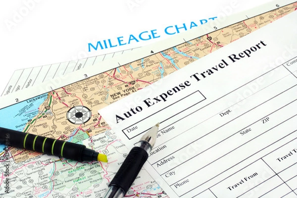 Obraz Auto expense document with map