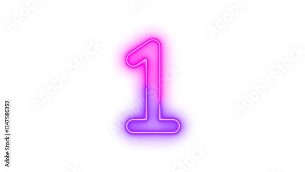 Obraz Neon 1 symbol icon glowing with transparent background