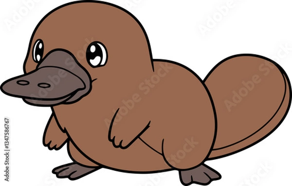 Fototapeta Playful Cartoon Platypus Character with Brown Fur and Friendly Expression
