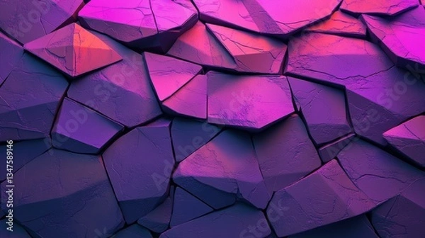 Fototapeta A 3D texture with a futuristic and atmospheric feel, characterized by a purple three-dimensional surface and tetrahedrons