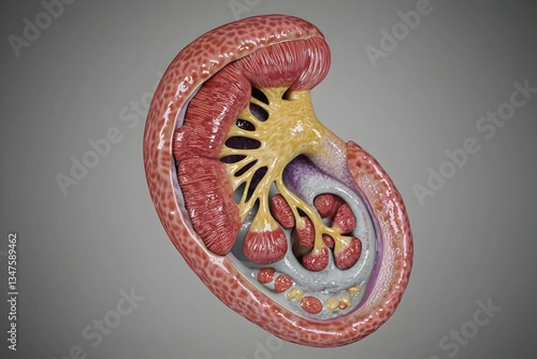 Fototapeta Fetal kidney development, internal anatomy, 3D render, medical illustration