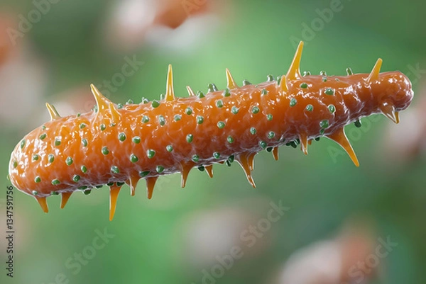 Fototapeta Microscopic view of virus, medical research, green background, scientific illustration