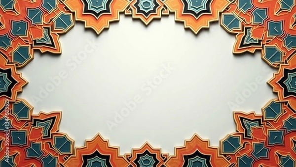 Fototapeta Abstract Islamic art with symmetrical cut-out elements and colorful contrast