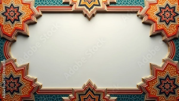 Fototapeta Abstract Islamic art with symmetrical cut-out elements and colorful contrast