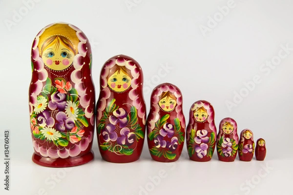 Obraz Russian nesting dolls on a white background.
