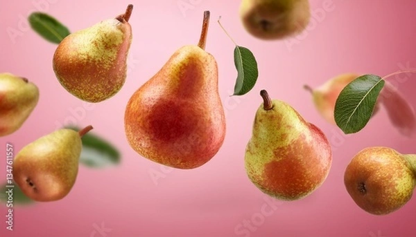 Fototapeta pears falling on a pink background