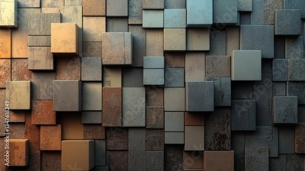 Fototapeta The contemporary tech wallpaper, generated through 3D rendering, showcases a beige and black color palette