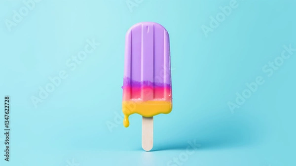 Fototapeta Tasty multicolored ice lollies with wooden handles arranged aesthetically on pastel and bold backgrounds perfect for branding summer treats and creative content