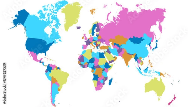 Fototapeta World map. Color modern vector map. Silhouette map