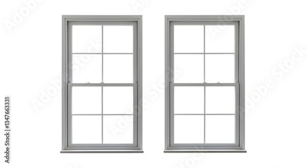Obraz window with white shutters, white window frames isolated on transparent background, cut out, ai generated