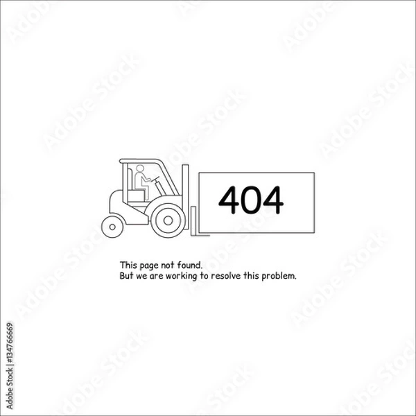 Obraz Error 404. Website template. This page not found. Forklift carries a box labeled 404. Minimalistic design