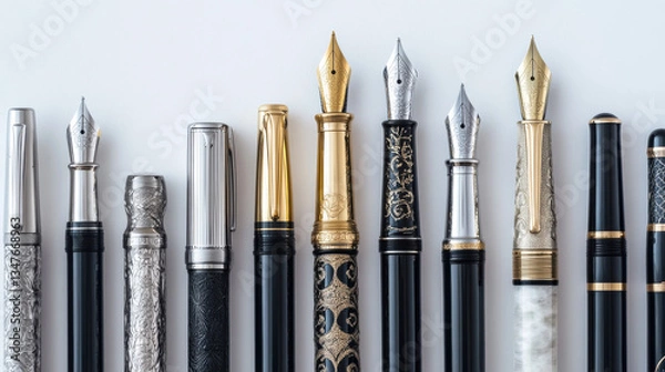 Fototapeta A variety of elegantly designed fountain pens with different nib styles