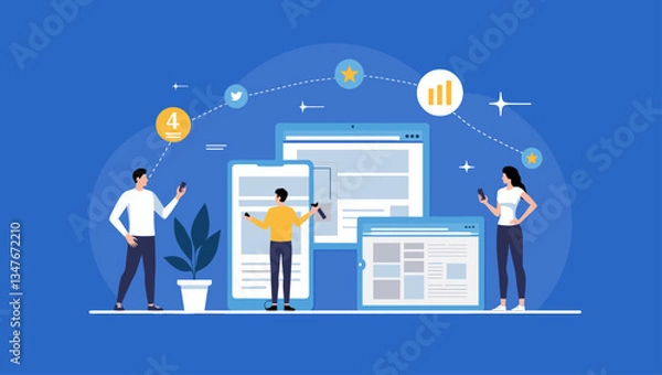 Fototapeta Mobile-First SEO Strategy Vector: Enhance Website Ranking on Smartphones & Tablets. Optimize Content & Structure. Responsive Design for Improved User Experience & Search Results!