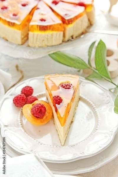 Obraz Apricot and raspberry no bake cheesecake 
