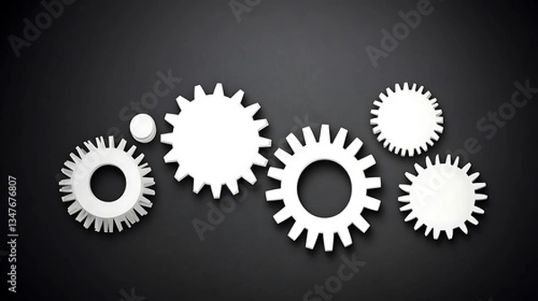Obraz White Gears Interlocking for Dark Background.