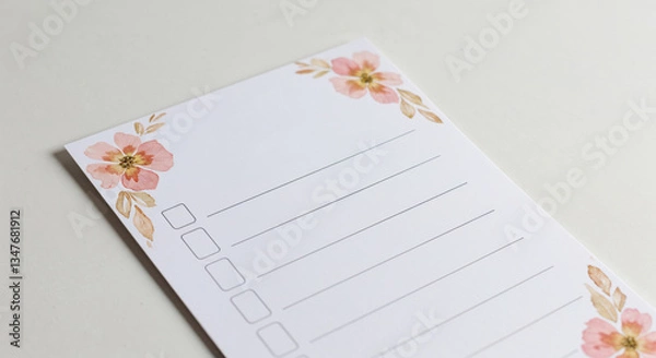 Obraz Wedding checklist with floral design, soft pastel colors, organized wedding planning with copy space