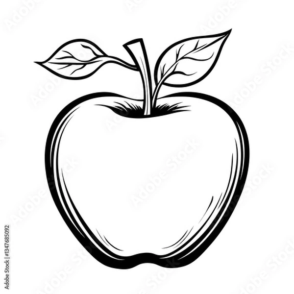 Obraz Simple black outline of an apple on a white background. apple clipart. Illustration
