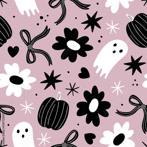 Obraz Halloween Ghost Pattern Floral Halloween Background
