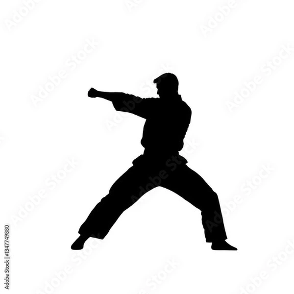 Fototapeta A Martial artist performing punch in dynamic pose, showcasing strength and focus. silhouette emphasizes athleticism and discipline associated with martial arts