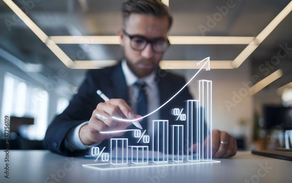 Obraz Businessman Analyzing Colorful 3D Bar Graph Chart with Growth Arrow in Office Environment






Businessman Analyzing Colorful 3D Bar Graph Chart with Growth Arrow in Office Environment










