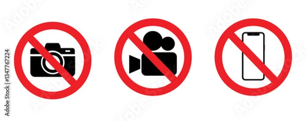 Fototapeta Prohibited symbol sign set , no photography, no video, do not use the phone, prohibit icon logo collection. Vector illustration image. Isolated on white background.