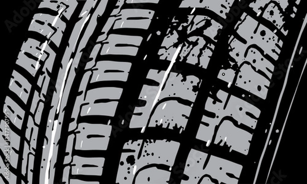 Fototapeta Tire texture showcases intricate patterns and grooves, highlighting durability and design of rubber surface. This close up view emphasizes tire grip and performance capabilities