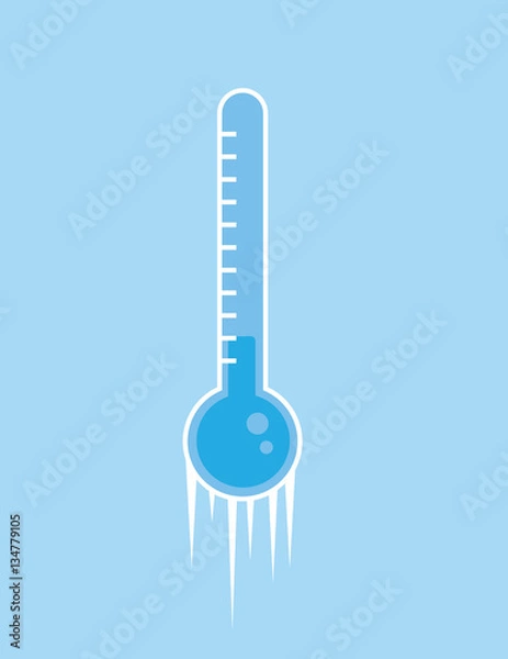 Fototapeta Blue thermometer ice cold with icicles

