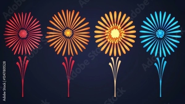 Fototapeta Celebrate freedom with this minimalistic Independence Day design featuring vibrant fireworks, perfect for tshirts and events.