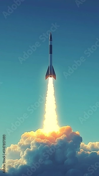 Fototapeta Rocket Launch Through Clouds Dramatic Ascent